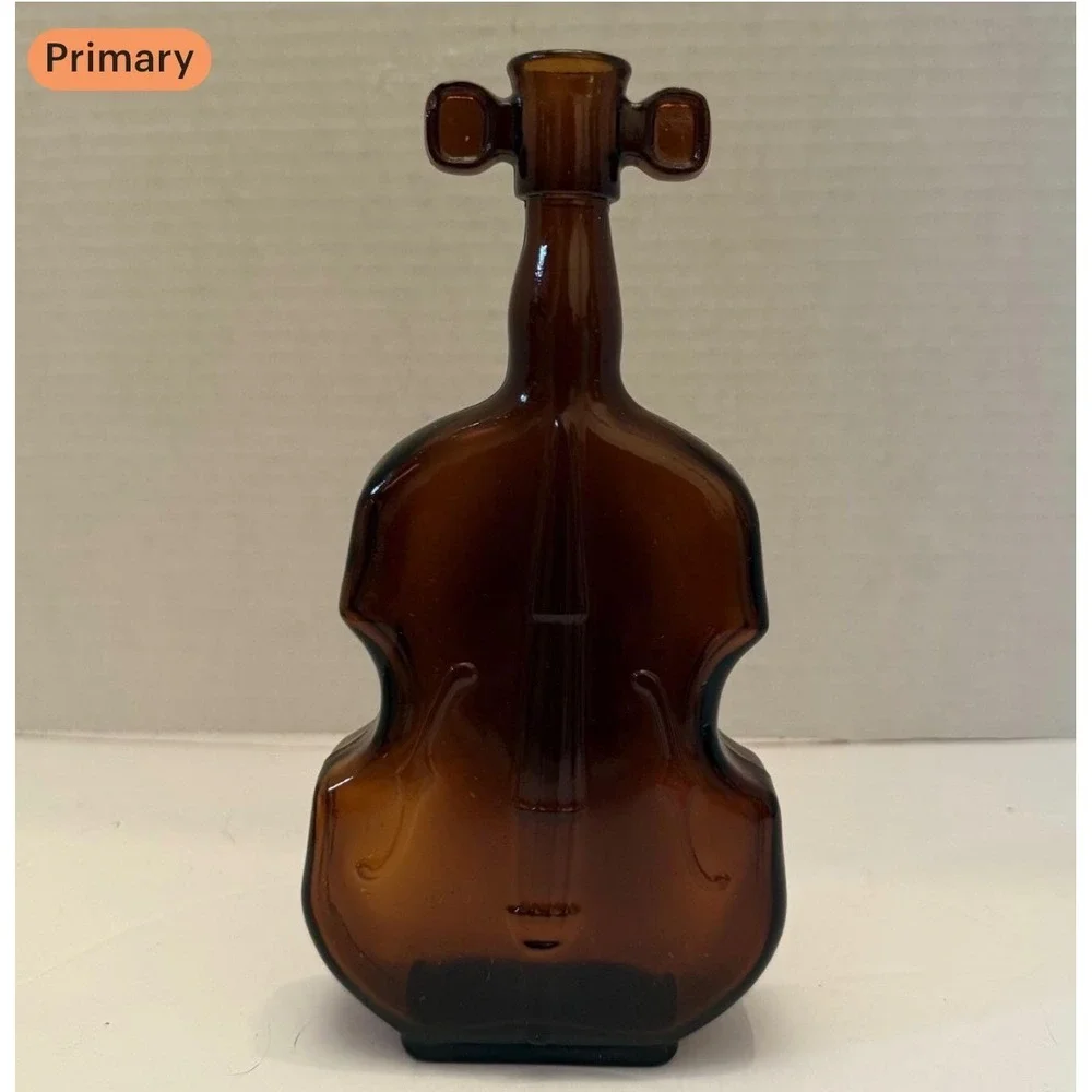 9.a.39 Vintage Amber Glass Cello Bottle Cello/Violin Vase Bottle